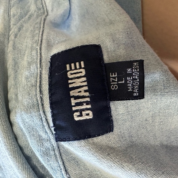 Gitano Light Blue Denim and Floral Button Up Shorts Romper with Pockets - Picture 2 of 11